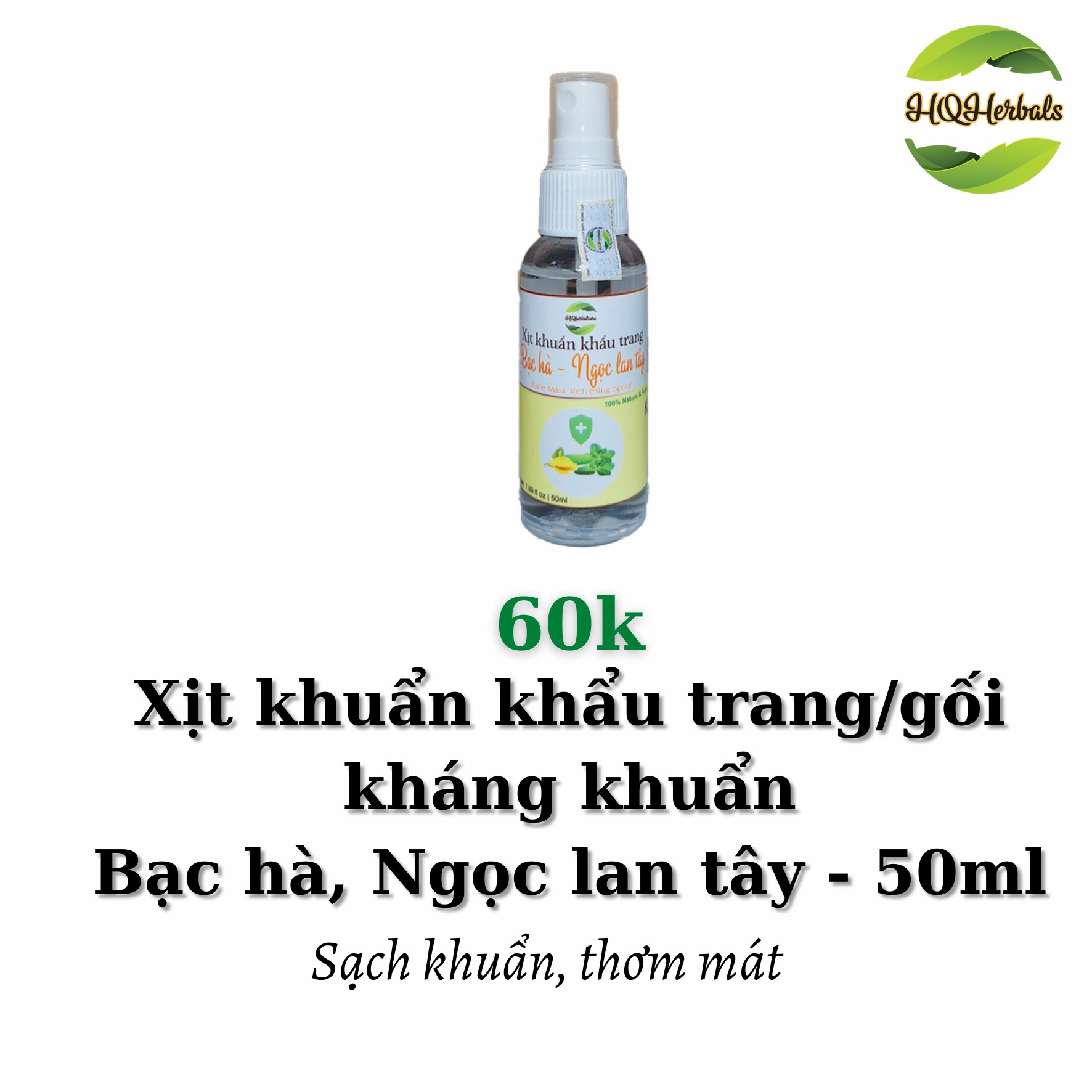 Xịt khuẩn khẩu trang/ gối kháng khuẩn bạc hà, ngọc lan tây  50ml