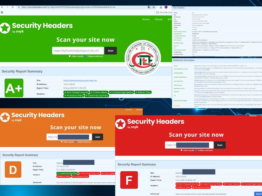 ✅ Minh họa một số website đã kiểm tra: