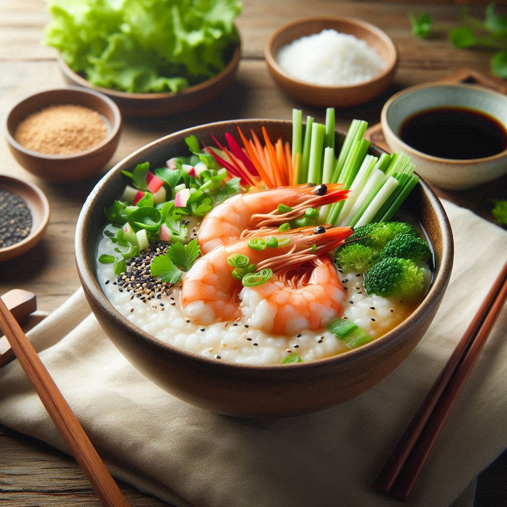 Cháo tôm và mồng tơi