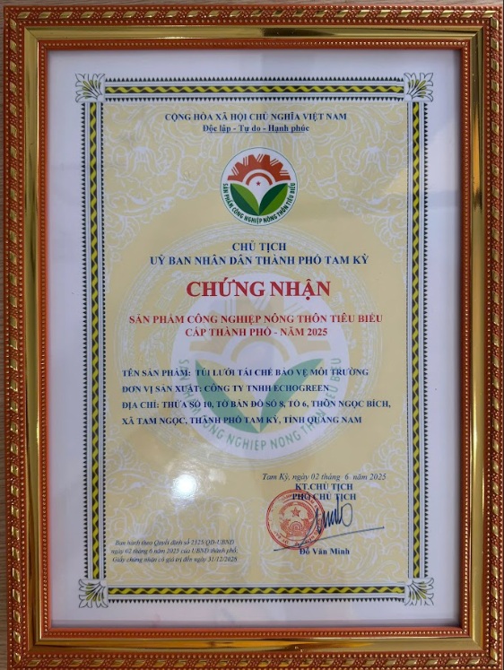 Giấy chứng nhận sản phẩm công nghiệp nông thôn tiêu biểu
