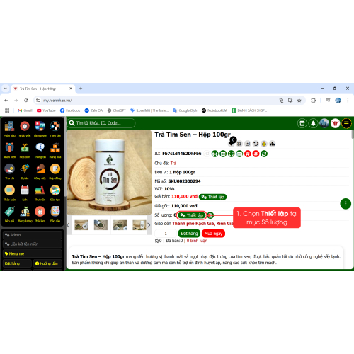 Thiết lập thêm số lượng
