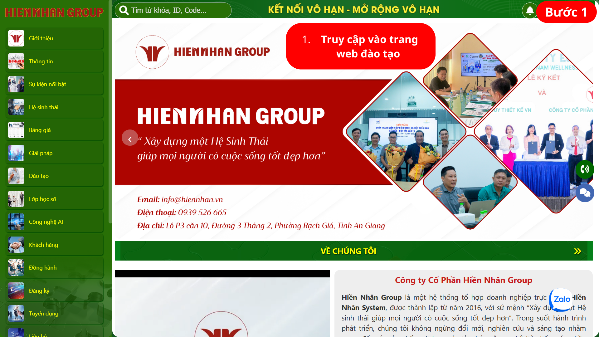 Bước 1: Truy cập vào website đào tạo