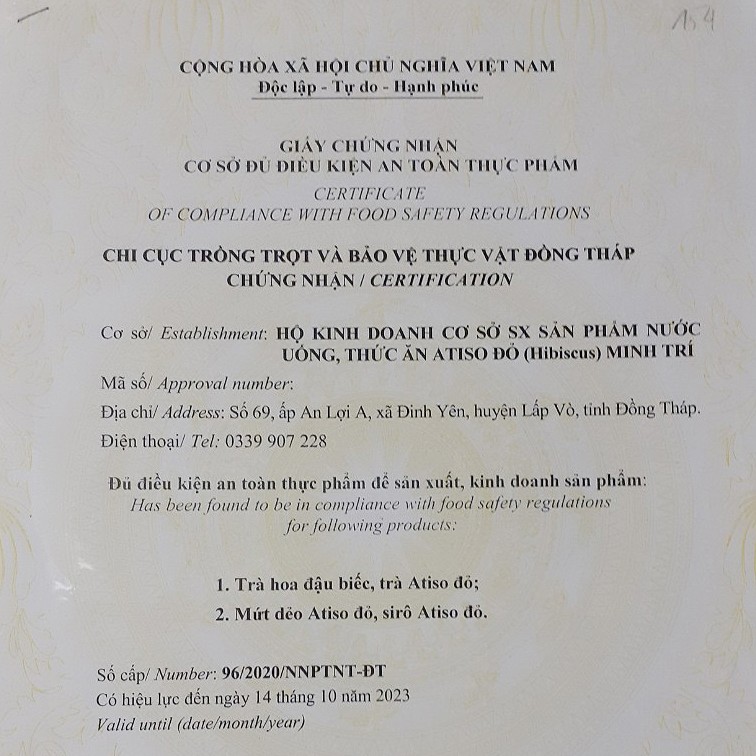 Xác Nhận Cơ Sở Sản Xuất An Toàn Vệ Sinh Thực Phẩm Minh Trí