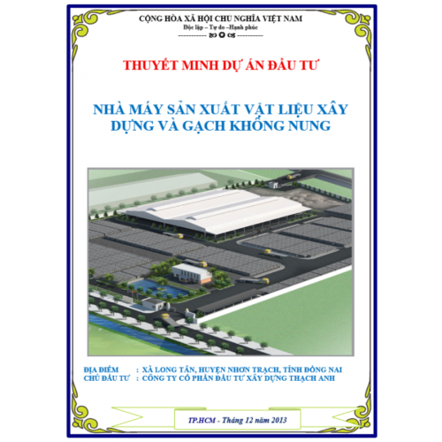 Dự Án Đầu Tư Nhà Máy Sản Xuất Vật Liệu Xây Dựng Và Gạch Không Nung