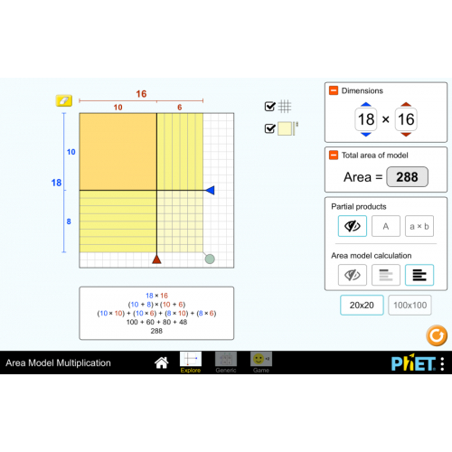 (Mô phỏng) Toán học - Phép nhân mô hình diện tích
