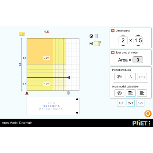 (Mô phỏng) Toán học - Mô hình diện tích số thập phân|Phép nhân