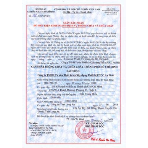 Giấy xác nhận đủ điều kiện kinh doanh dịch vụ Phòng cháy và Chữa cháy