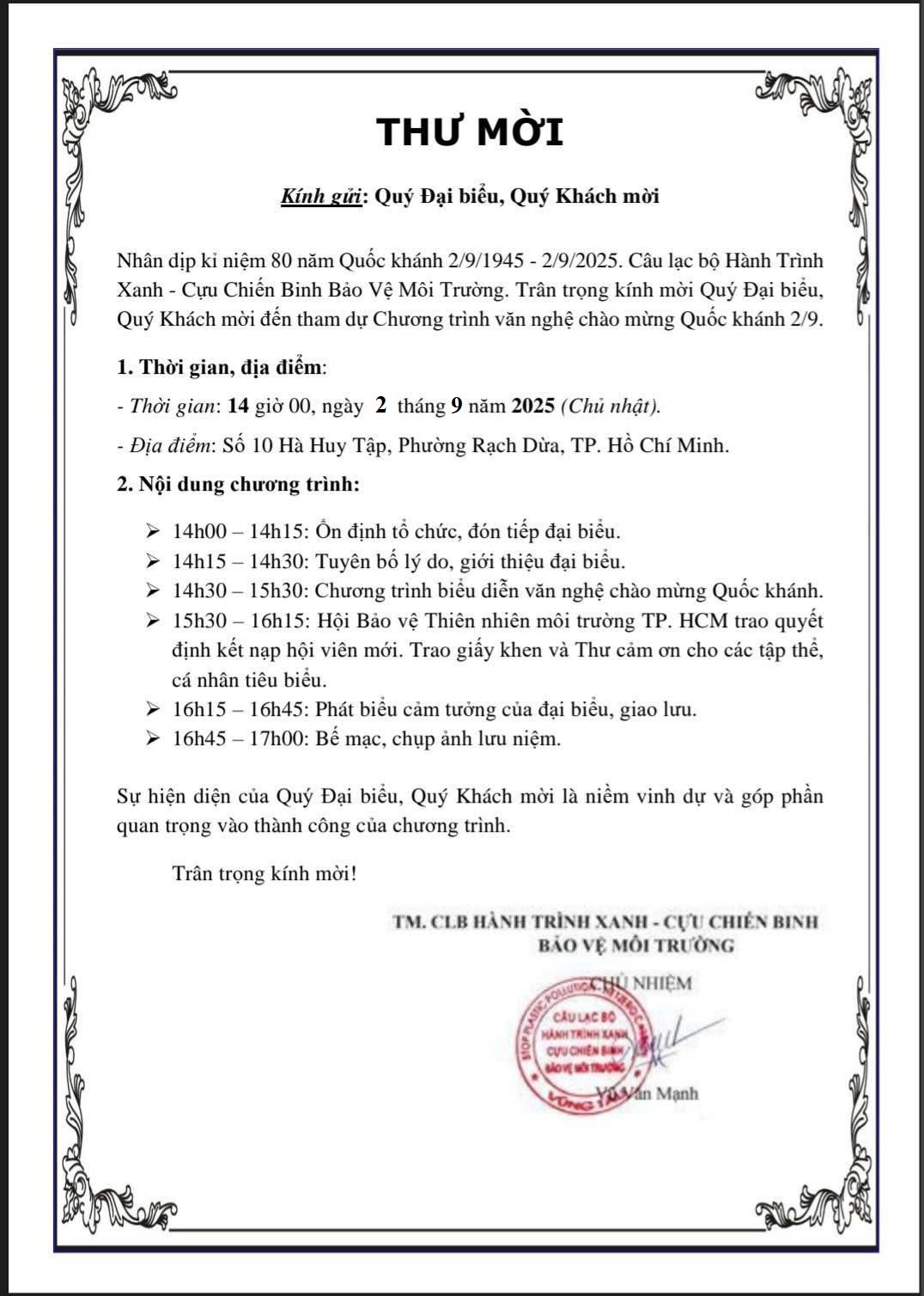 Timeline chương trình chi tiết