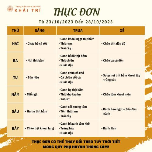 Thực Đơn Tuần Mới (Từ 23/10 Đến 28/10)