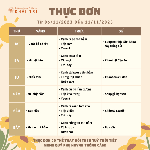 Thực Đơn Tuần Mới (Từ 06/11 Đến 11/11)