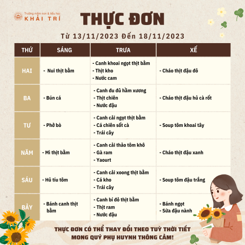 Thực Đơn Tuần Mới (Từ 13/11 Đến 18/11)