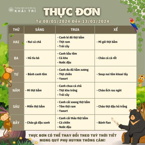 Thực Đơn Tuần Mới (Từ 08/01 Đến 13/01)