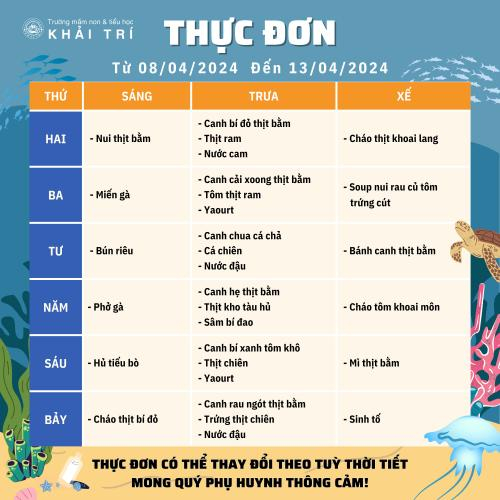 Thực Đơn Tuần Mới (Từ 08/04/2024 - 13/04/2024)