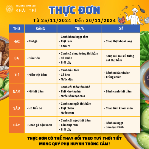 Thực Đơn Tuần Mới (Từ 25/11/2024 - 30/11/2024)