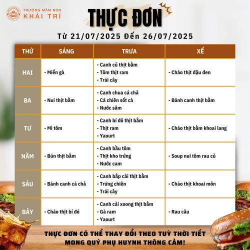 Thực Đơn Tuần Mới (Từ 21/07/2025 - 26/07/2025)