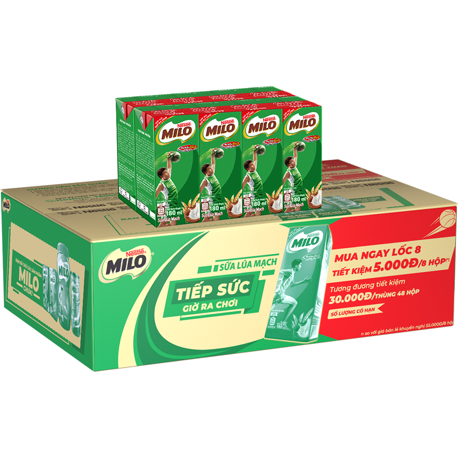 Sữa lúa mạch Nestlé Milo thùng 48 hộp x 180ml