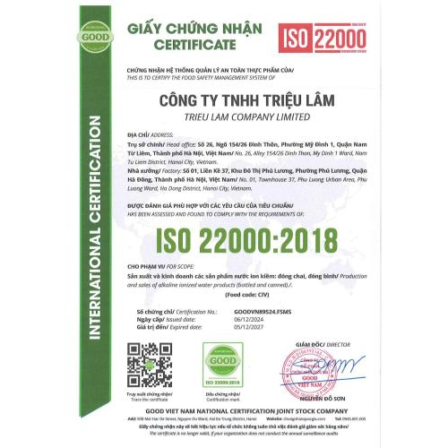 2. Giấy chứng nhận chất lượng Iso 22000-2018