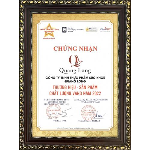 Chứng nhận thương hiệu sản phẩm Chất lượng Vàng