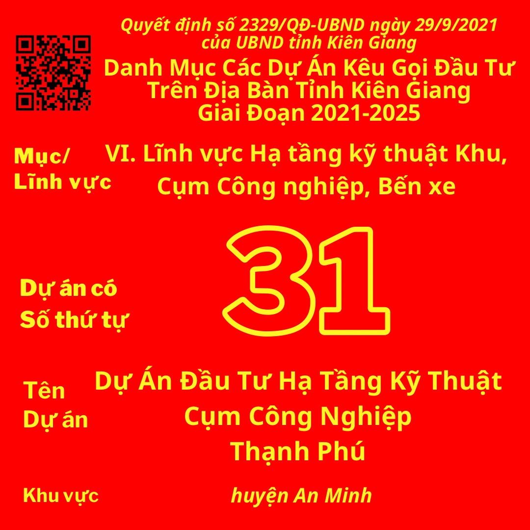 Dự Án Có Số TT 31: Dự Án Đầu Tư Hạ Tầng Kỹ Thuật Cụm Công Nghiệp Thạnh Phú