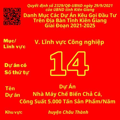 Dự Án Có Số TT 14: Dự Án Nhà Máy Chế Biến Chả Cá, Công Suất 5.000 Tấn Sản Phẩm/Năm