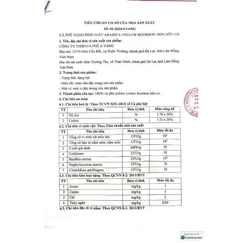 TCB CÀ PHÊ VÀNG PHIN GIẤY A RABICA YELLOW 12GR