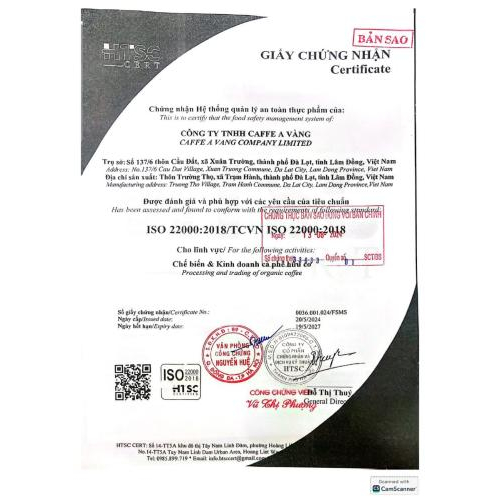 TCB CÀ PHÊ VÀNG PHIN GIẤY A RABICA YELLOW 12GR