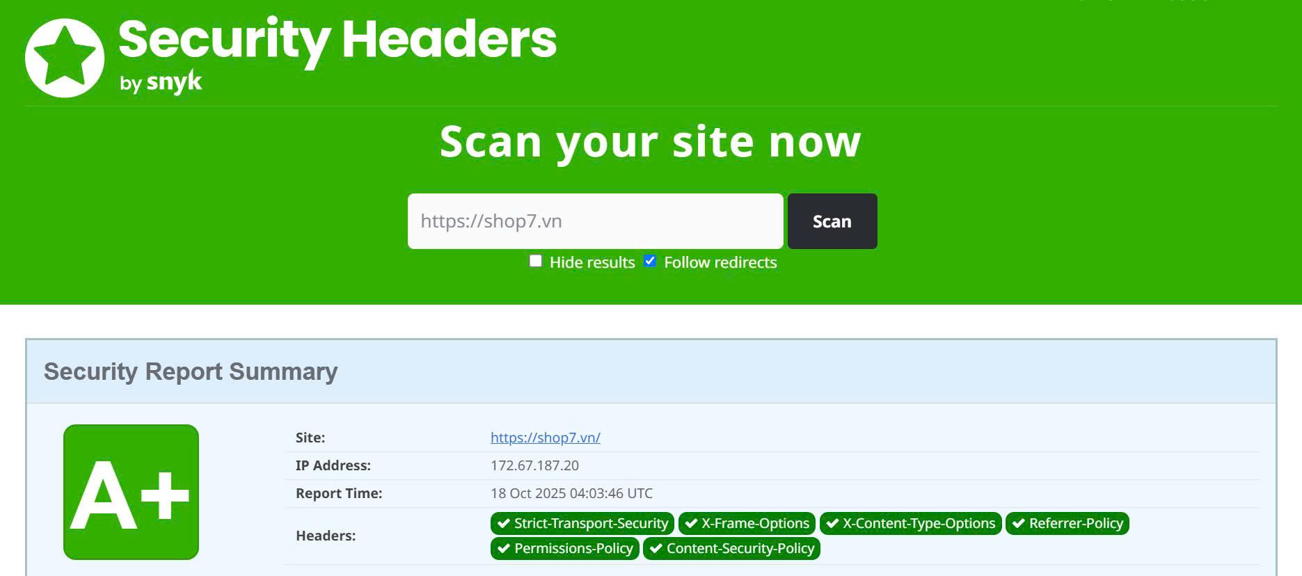 1. Bài test thể hiện độ tin cậy: bảo mật website (security headers)
