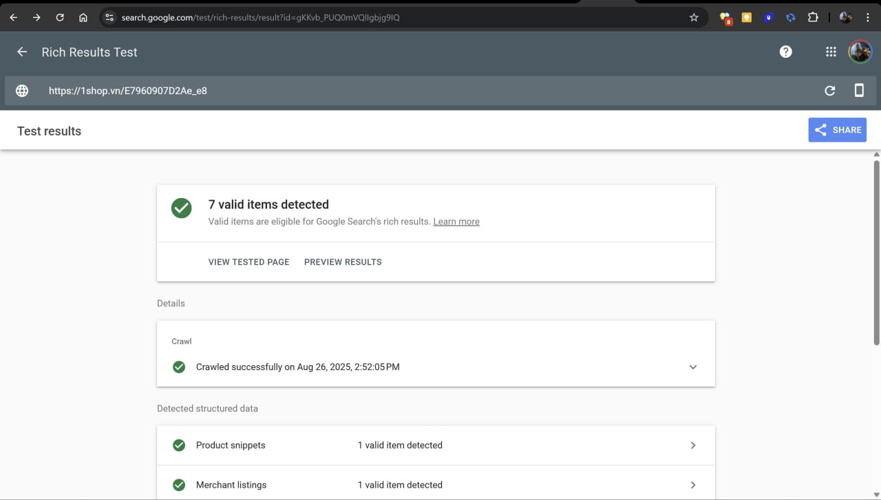 2. Bài test thể hiện chuyên môn: tối ưu seo cấu trúc (Google rich results test)
