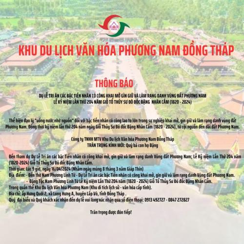 Lễ Tri Ân Các Bậc Tiền Nhân Có Công Khai Mở, Gìn Giữ Và Làm Rạng Danh Vùng Đất Phương Nam